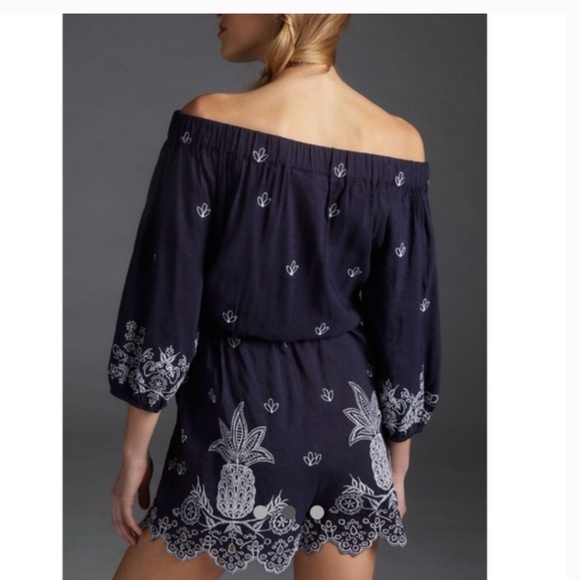 FARM Rio Navy and White Off-Shoulder Romper - Picture 3 of 3